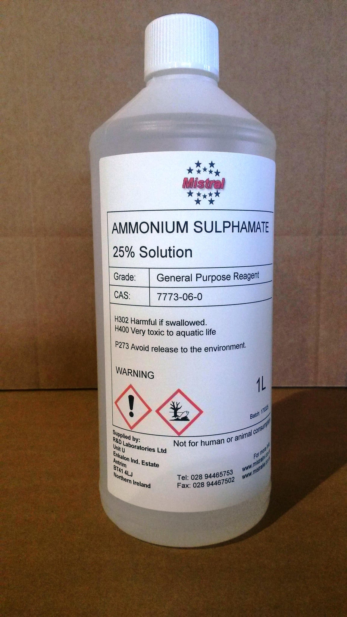 Ammonium Sulphamate 25% Solution - Liquid Ammonium sulfamate - Compost Accelerator, Flame retardant