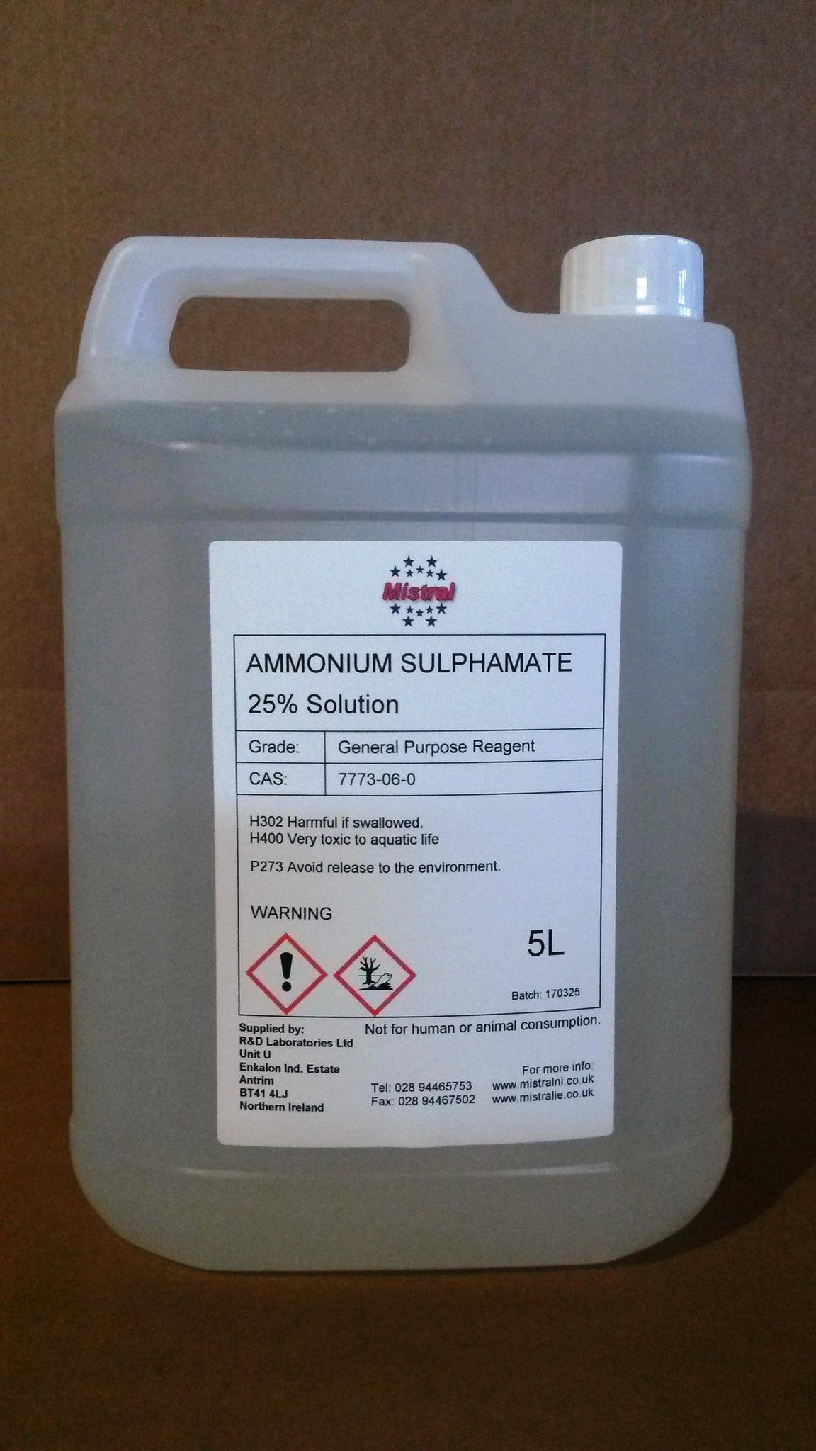 Ammonium Sulphamate 25% Solution - Liquid Ammonium sulfamate - Compost Accelerator, Flame retardant